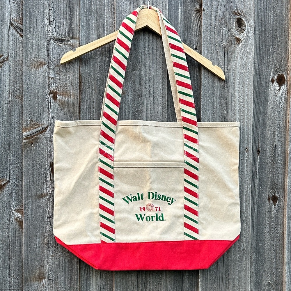Disney Vintage 1971 Christmas Striped Canvas Tote Bag